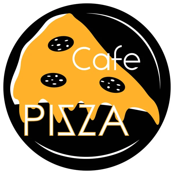 Siyah zemin üzerinde pizza olan üç renk minimalist sanat logosu olan bir cafe pizzacısı.