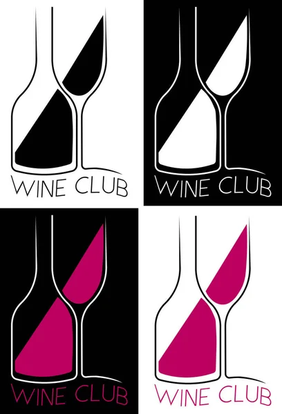 Bouteille Verre Avec Vin Club Art Minimaliste Restaurant Logo Bar — Image vectorielle