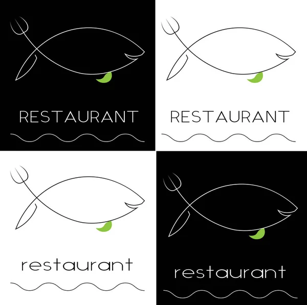 Силует Риби Вилкою Ножем Риби Мінімалістичний Логотип Арт Ресторану — стоковий вектор