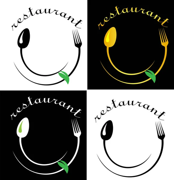 Обличчя Ложки Виделки Логотипом Мінімалістського Ресторану Салатом — стоковий вектор