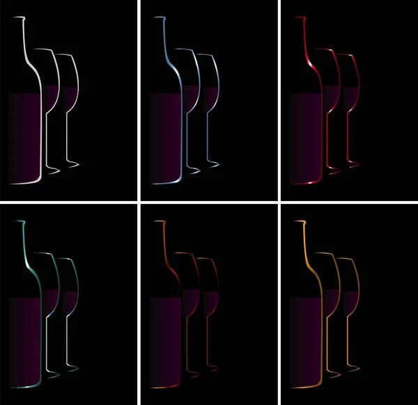 Silhouette Una Bottiglia Bicchieri Con Logo Arte Del Vino — Vettoriale Stock