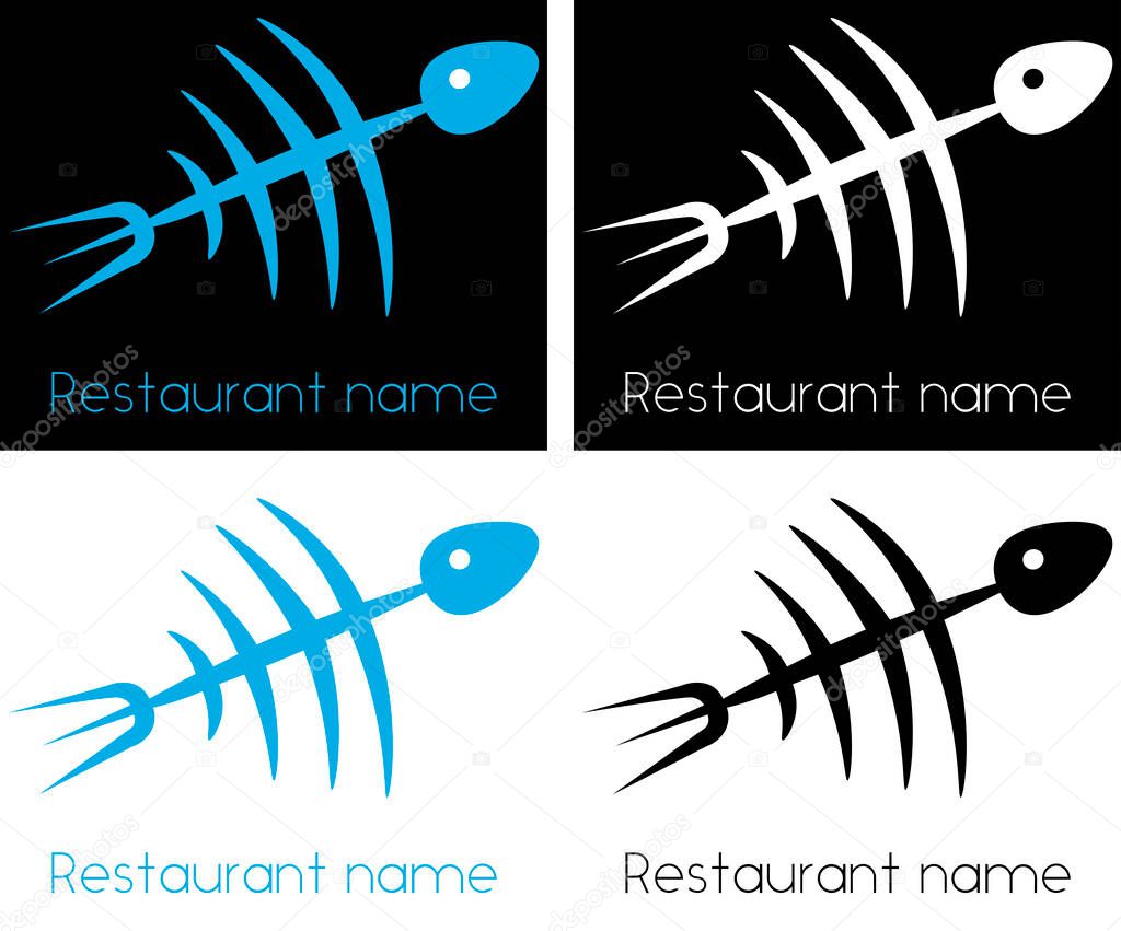 Skeleton fish from a spoon and fork sea food minimalist art logo