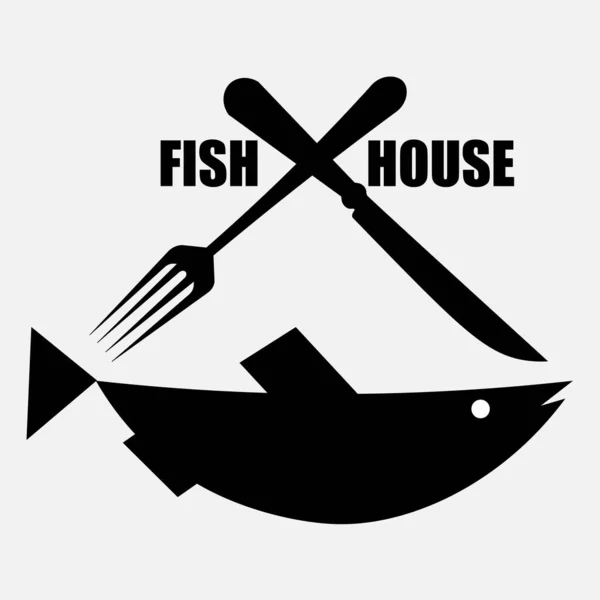 Fish store logo with fish fork and knife — Stock Vector