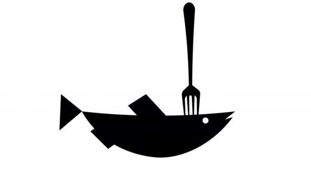 Fish Store Logo Fish Fork Knife Animation — Stock Video