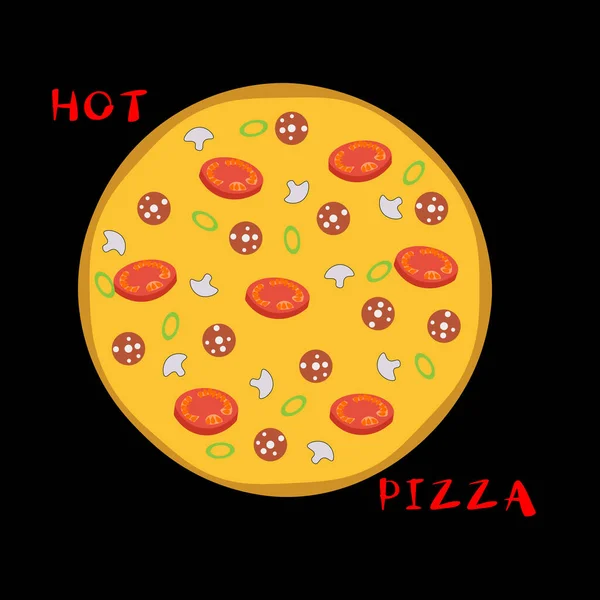 Mantarlı, sosisli ve domatesli orijinal logo pizzası..