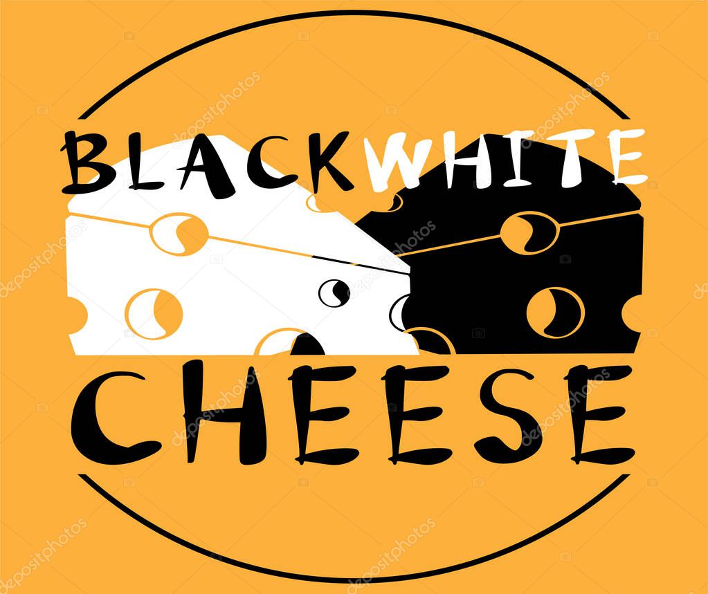 Original logo of black and white cheese on white and yellow background 1