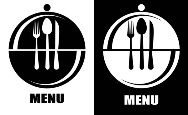 Логотип меню з ложкою для виделки та ножем — стоковий вектор