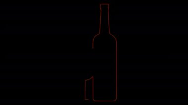 Canlandırılmış minimal logo şarabı ve peynirli cam şişe ve bir dilim peynirli.