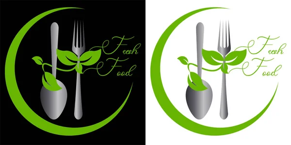 Logo taze yemek çatal, kaşık ve yeşillik filizi