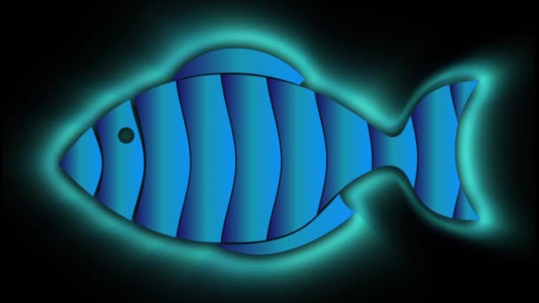 Logo Animé Poisson Brillant Sur Fond Noir — Video