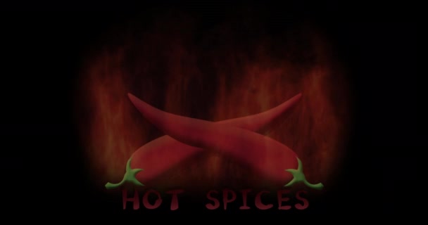 Geanimeerde Logo Hete Specerijen Van Twee Paprika Een Vuurachtergrond — Stockvideo