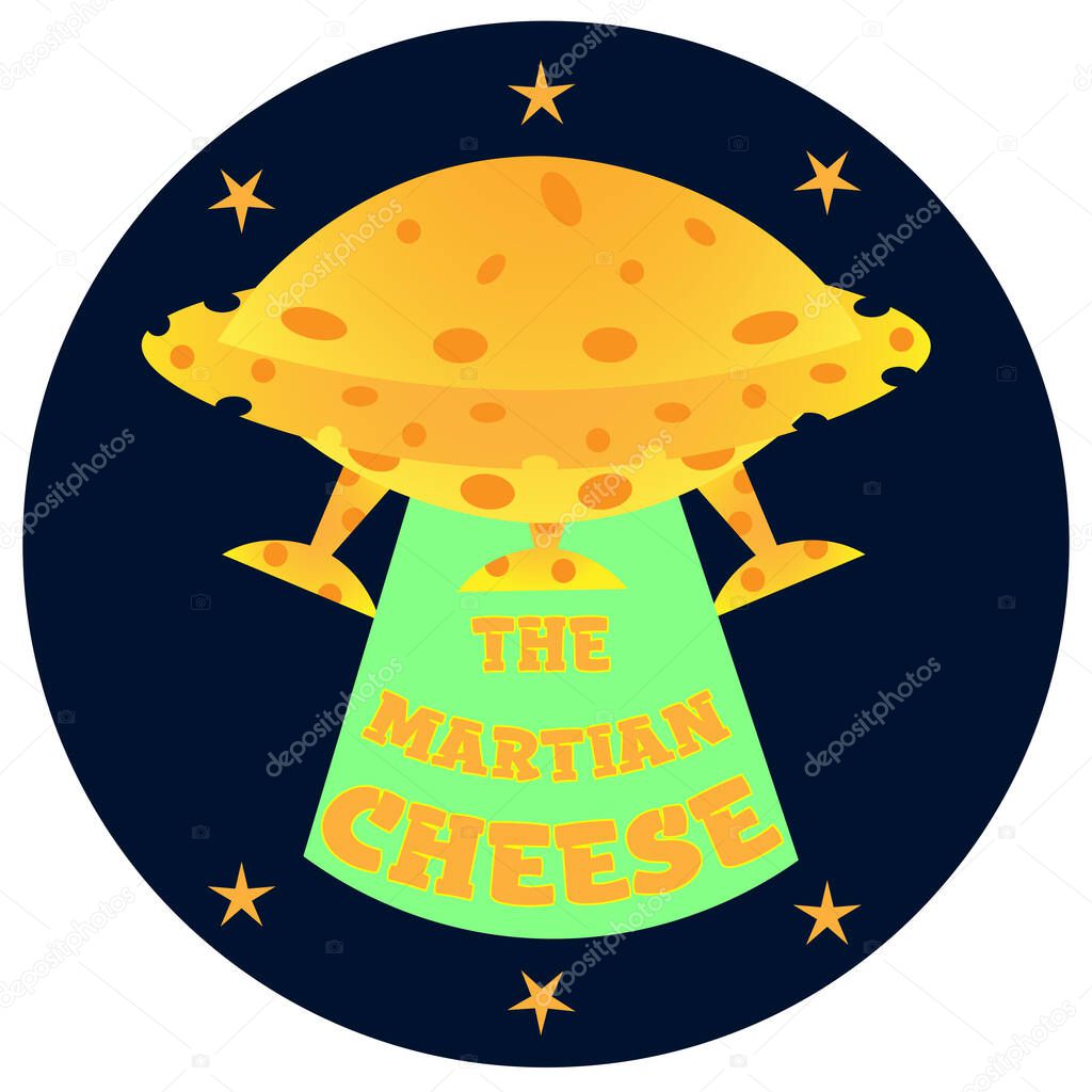 Logo Martian cheese in the form of UFO from cheese in a dark circle 1