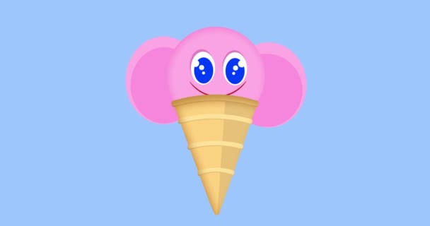 Carino Elefante Rosa Con Cono Gelato Tronco — Video Stock