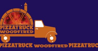 lettering logo of street food truck with pizza oven animated