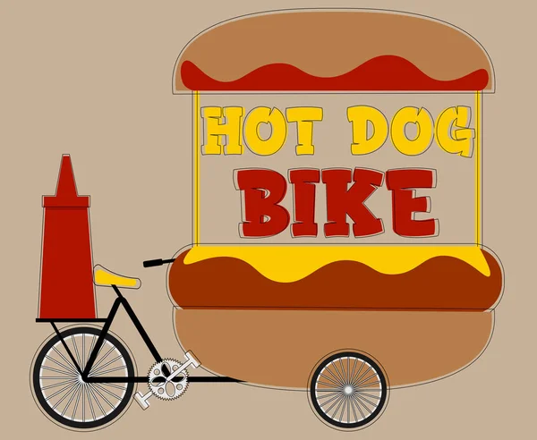 Logo negro en bicicleta con hot dogs y un frasco de ketchup — Vector de stock