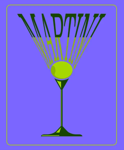 Typographie lettrage martini verres avec olive sur fond violet — Image vectorielle