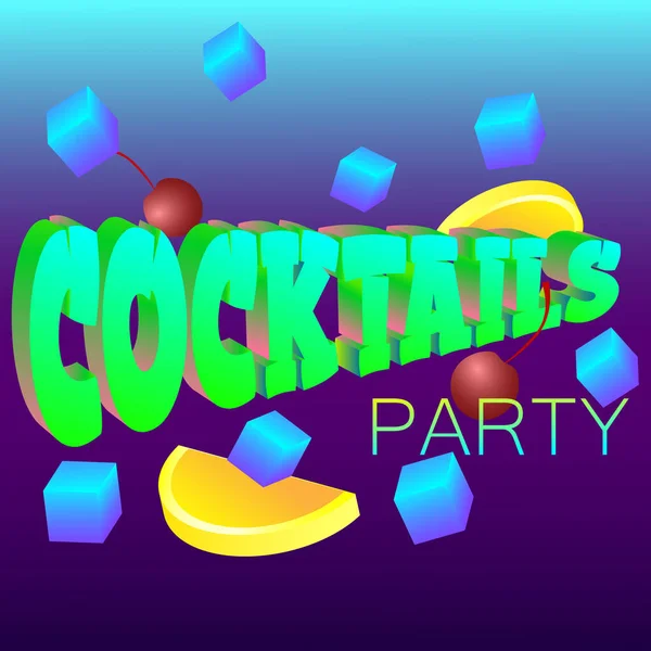 Cocktail party illustration made of 3d elements and text — Stock Vector