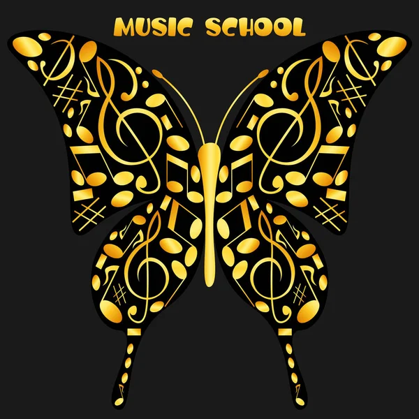 以蝴蝶为形式的标志，由音乐学校的音乐笔记制成 — 图库矢量图片