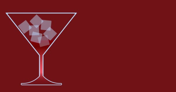 Animated Glass Manhattan Cocktail Red Background Ice — Stock Video