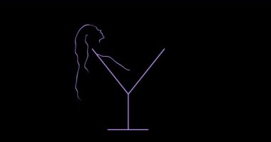 Bardakta kadın figürü olan minimum martini kokteyli logosu.