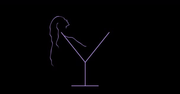 Minimales Martini Cocktail Logo Mit Einer Weiblichen Figur Glas — Stockvideo