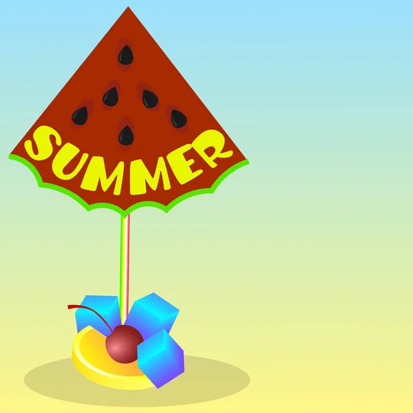 Été avec parapluie-pastèque, citron, glace et cerise — Image vectorielle