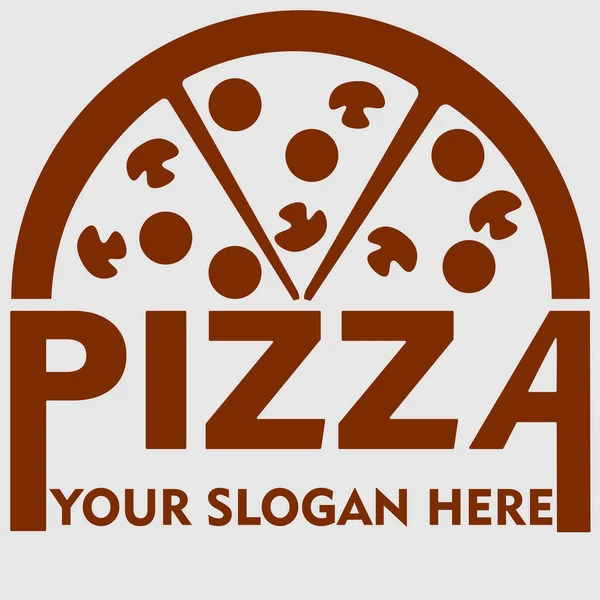 Logotipo abstracto de pizza para envasado o menú con champiñones, tomates y salchichas — Vector de stock