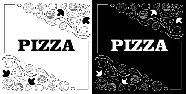 Abstract minimal lettering pizza logo for packaging or menu. black and white — Stock Vector