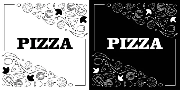 Minimal αφηρημένο λογότυπο πίτσας για συσκευασία ή μενού. μαύρο και άσπρο — Διανυσματικό Αρχείο