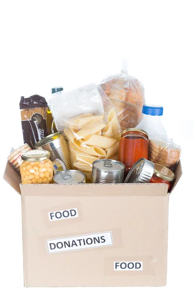 Krabice potravin darovat — Stock fotografie