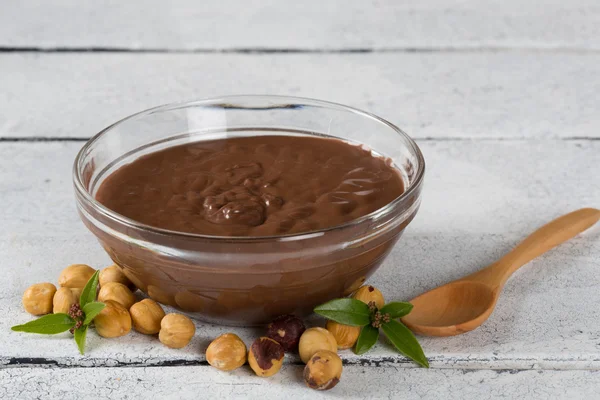Hazelnut cream with hazelnut nuts — Stock Photo, Image