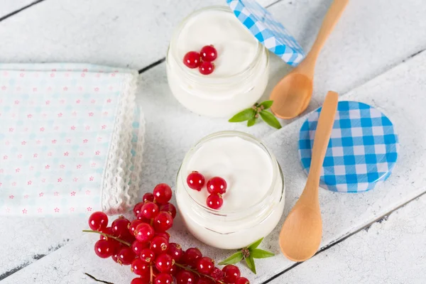 Yogurt dengan kismis merah — Stok Foto
