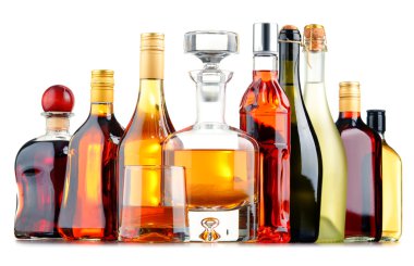 Bottles of assorted alcoholic beverages clipart
