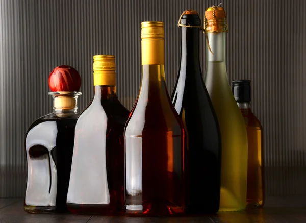 Bottles of assorted alcoholic beverages — Stock Photo, Image