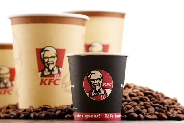 Composition with KFC coffee cup and beans — Stock Photo, Image