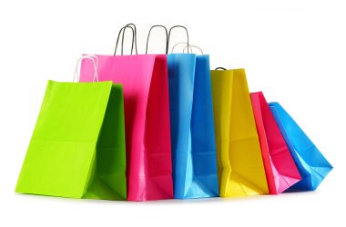 renkli Kağıt poşetler üzerinde beyaz izole