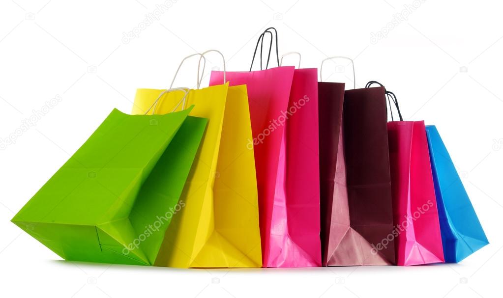 Colorful paper shopping bags isolated on white