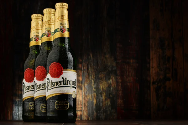 Bottles of Pilsner Urquell beer — Stock Photo, Image