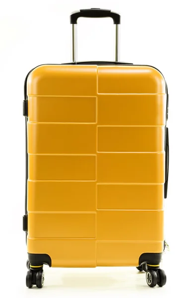 大きな黄色のポリカーボネートのスーツケースが白で隔離 — ストック写真