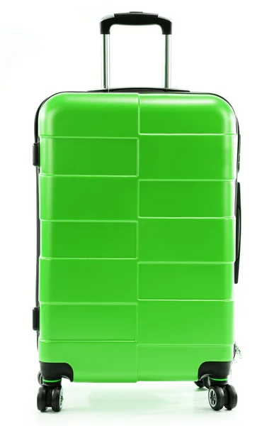 Large green polycarbonate suitcase isolated on white — Stock Photo, Image