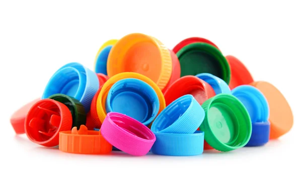 Composición con tapas de botellas de plástico de colores — Foto de Stock