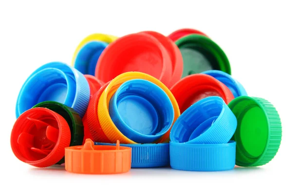 Composition with colorful plastic bottle caps — Stock Photo, Image
