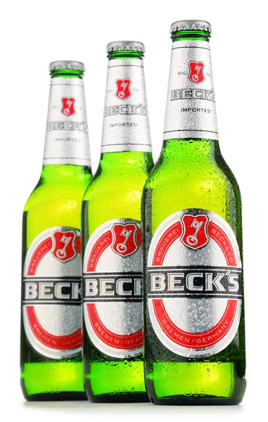 Bottles of Beck's beer isolated on white — стокове фото