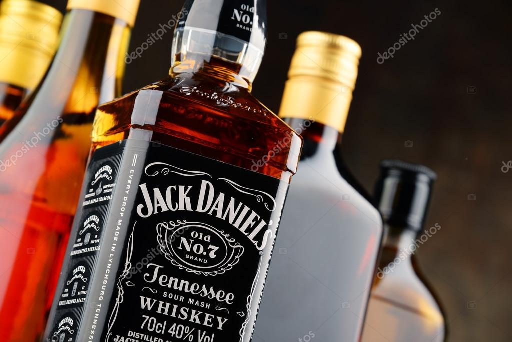 POZNAN, POLAND - APRIL 23, 2016: Jack Daniel's, a brand of the best selling American whiskey in the world,  produced by the Jack Daniel Distillery and owned by the Brown-Forman Corporation since 1956
