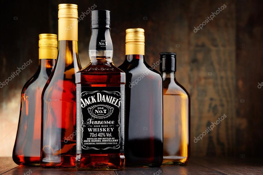 POZNAN, POLAND - APRIL 23, 2016: Jack Daniel's, a brand of the best selling American whiskey in the world,  produced by the Jack Daniel Distillery and owned by the Brown-Forman Corporation since 1956