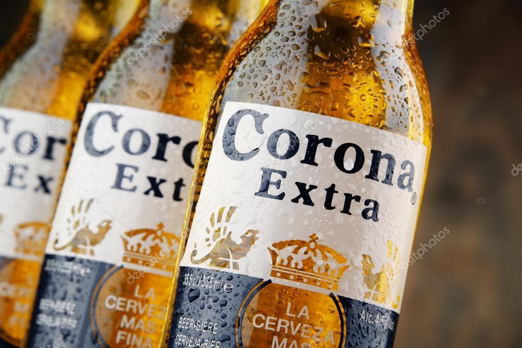 POZNAN, POLAND - APRIL 23, 2016: Corona Extra, one of the top-selling beers worldwide is a pale lager produced by Cerveceria Modelo in Mexico