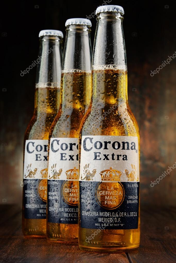 POZNAN, POLAND - APRIL 23, 2016: Corona Extra, one of the top-selling beers worldwide is a pale lager produced by Cerveceria Modelo in Mexico