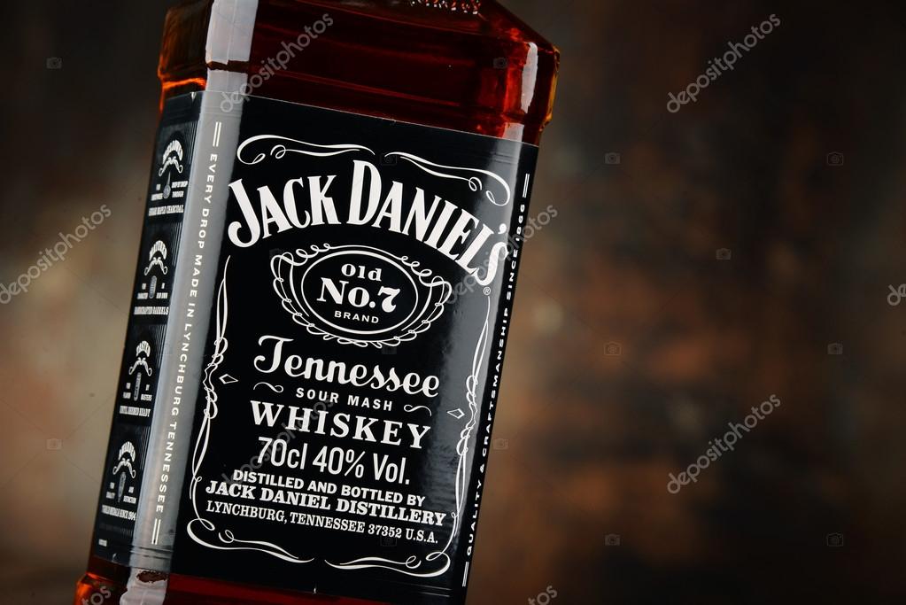 POZNAN, POLAND - APRIL 23, 2016: Jack Daniel's, a brand of the best selling American whiskey in the world,  produced by the Jack Daniel Distillery and owned by the Brown-Forman Corporation since 1956