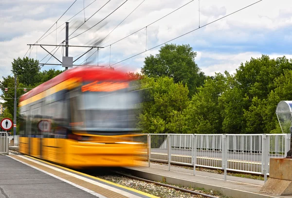 Streetcar entering the tram stop — Stock Photo, Image