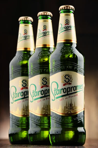 Three bottles of Staropramen beer — Stock Photo, Image